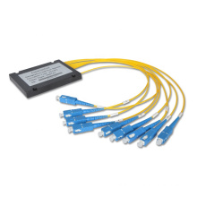 China supplier fast delivery fiber optic PLC spliter SC UPC, G657A1, 2.0mm, 1.5m ABS BOX 1X8 fiber splitter